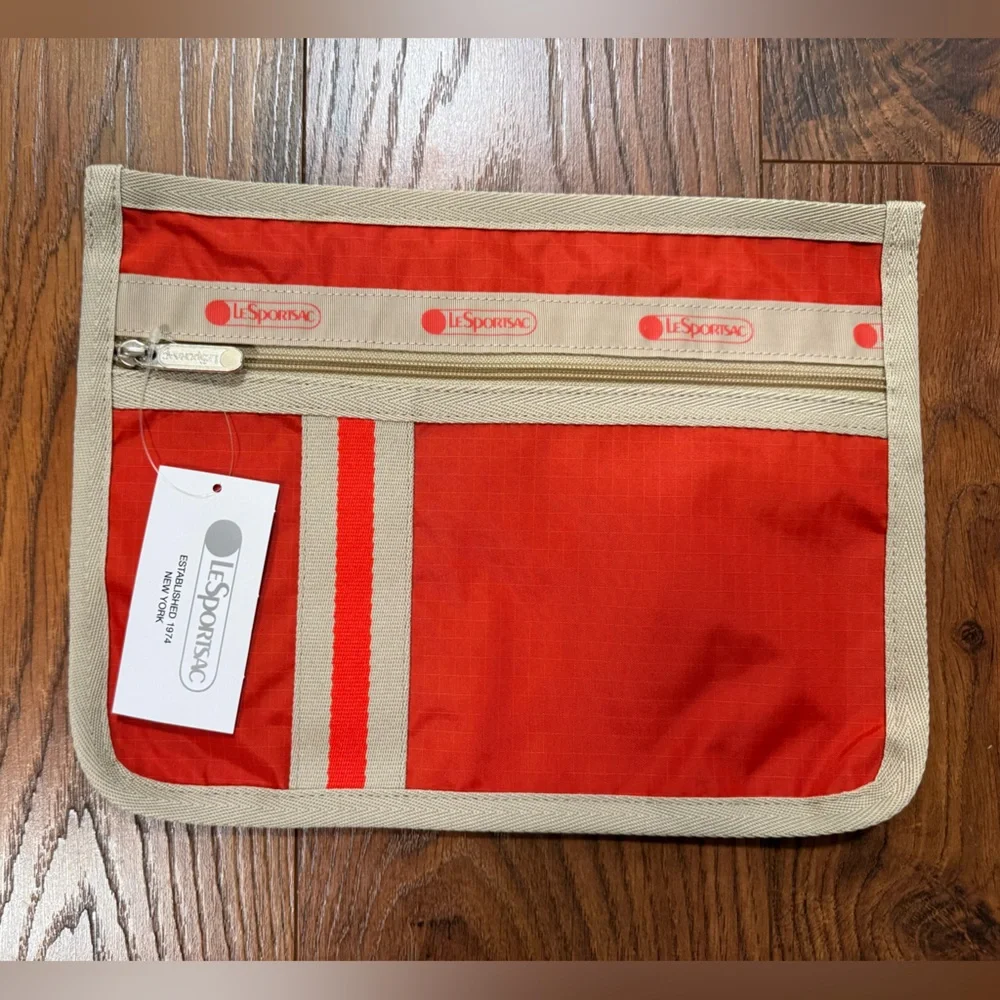 LeSportsac Classic Red/Tan Cosmetic Bag, Brand new with tags, clutch NWT 90s - Picture 1 of 6